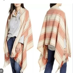 Madewell Stripe Fringe Soft Warm Poncho Shawl Armholes
